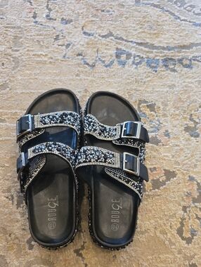 Rouge Helium Black Beaded Double-Buckle Platform Sandals